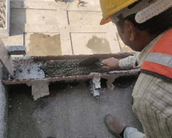 Application of Shree E Plast+ (M30+) to level gap between Floor Surface & Relling